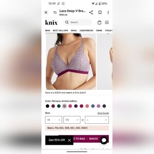 Knix Nirvana Lace Deep-V Bra Large
